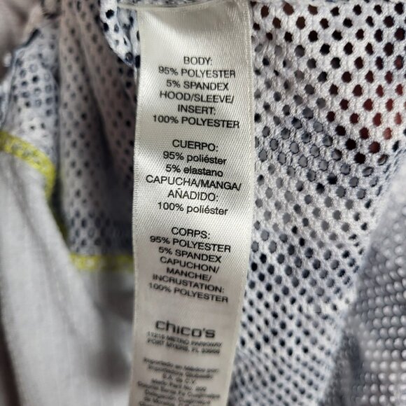 Zenergy by Chico's Size 2 Womens Large Zip Front Hooded Jacket Black White Mesh - Picture 9 of 10